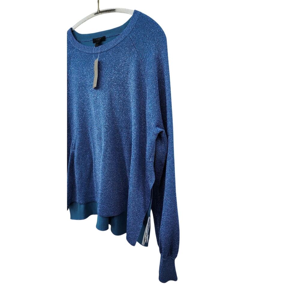 New NWT J. Crew Blue Metallic Crewneck Side Slit Sweater Size XL B7262 - Picture 5 of 9